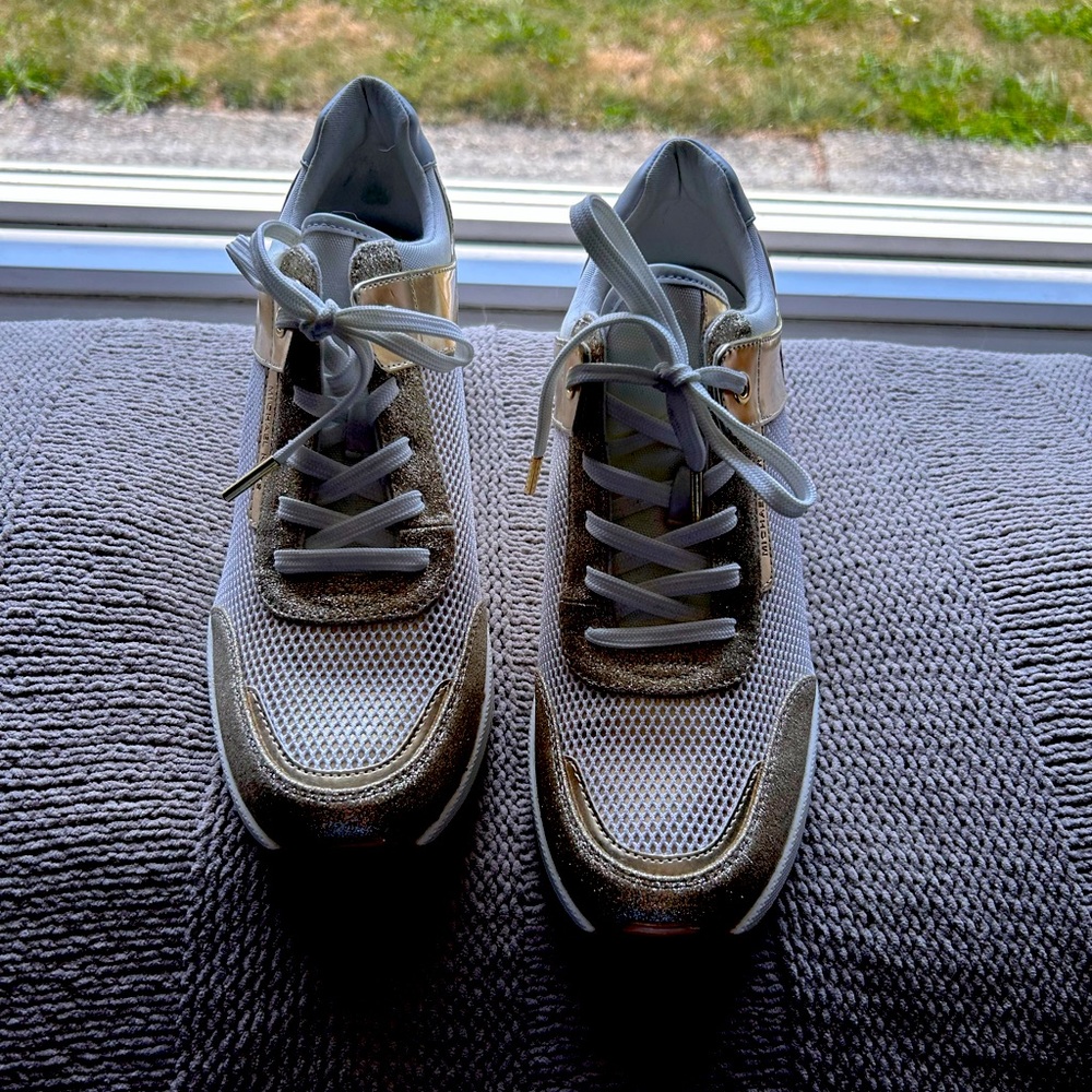 White/Gold NEW Michael Kors wedge sneakers